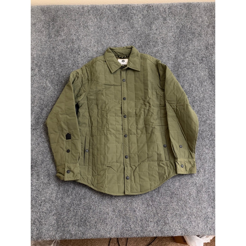 Fayettechill Mens Quilted Shirt Jacket Olive Green Snap Front Size Small